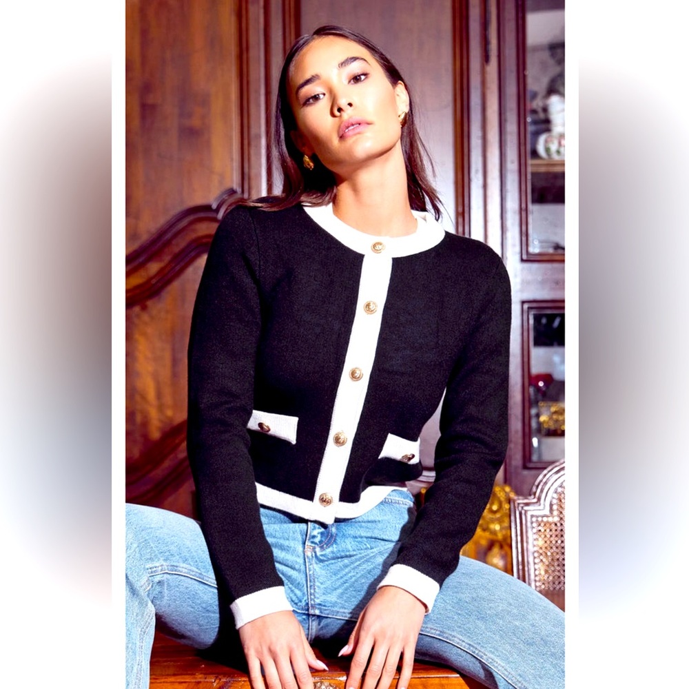 Vintage 90s “a-b-s” USA brand black & white design jacket w/ pearl&gold buttons